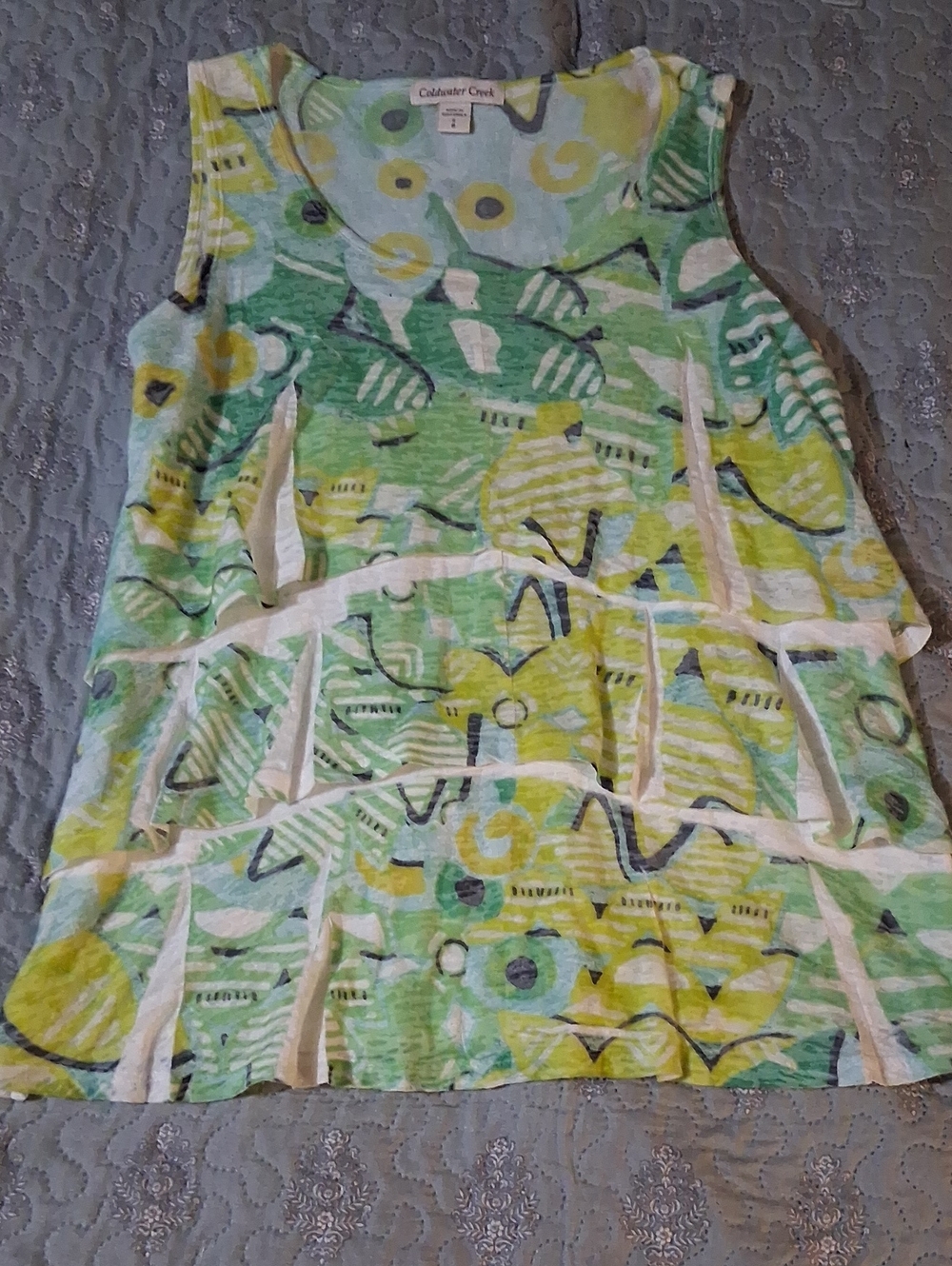 Coldwater Creek Green, Yellow & White Abstract Womens Tank